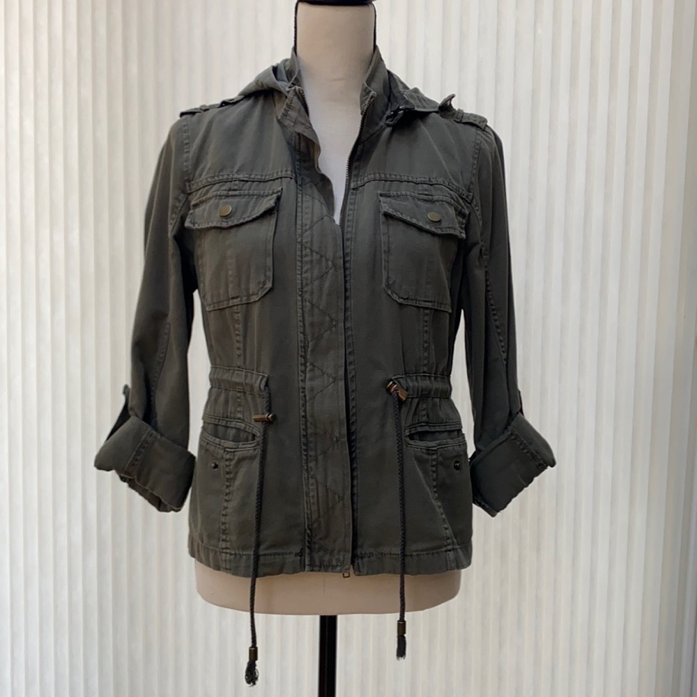American rag olive green jacket with removable hood Size M